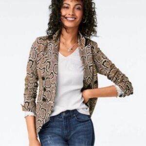 CAbi Women's career business double breasted snake print blazer jacket Sz 8